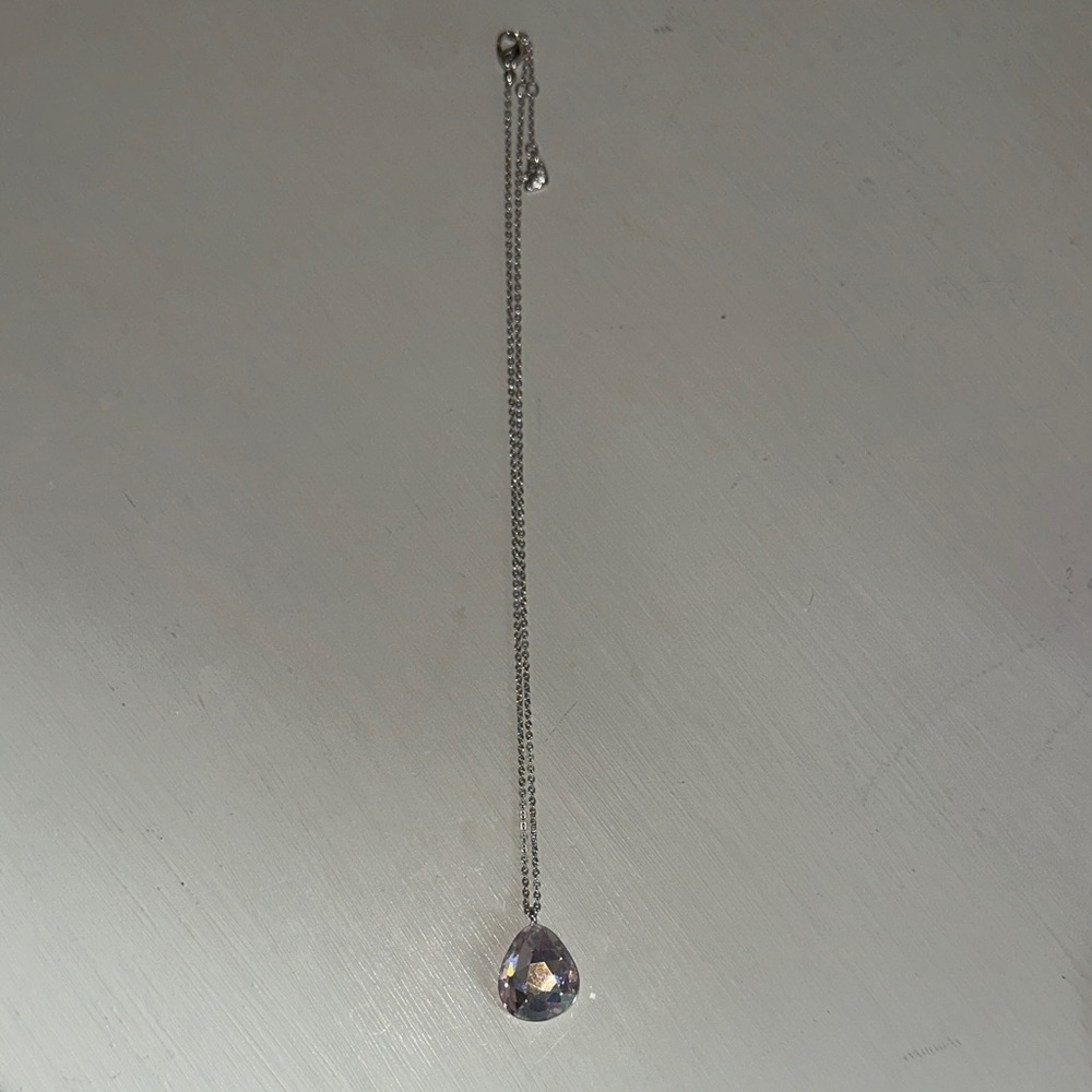 Swarovski Elegant Silver Teardrop Pale Pink Pendant Necklace